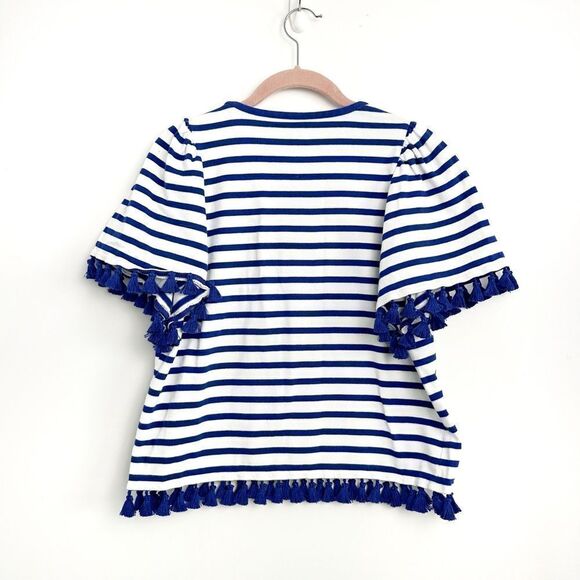 Kate Spade Broome Street Striped Puff  Sleeve Tassel Hem Top Sz Small - Picture 2 of 14